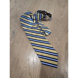 Brooks‎ Brothers 346 Pure Silk Necktie Gold Blue Striped Business Casual